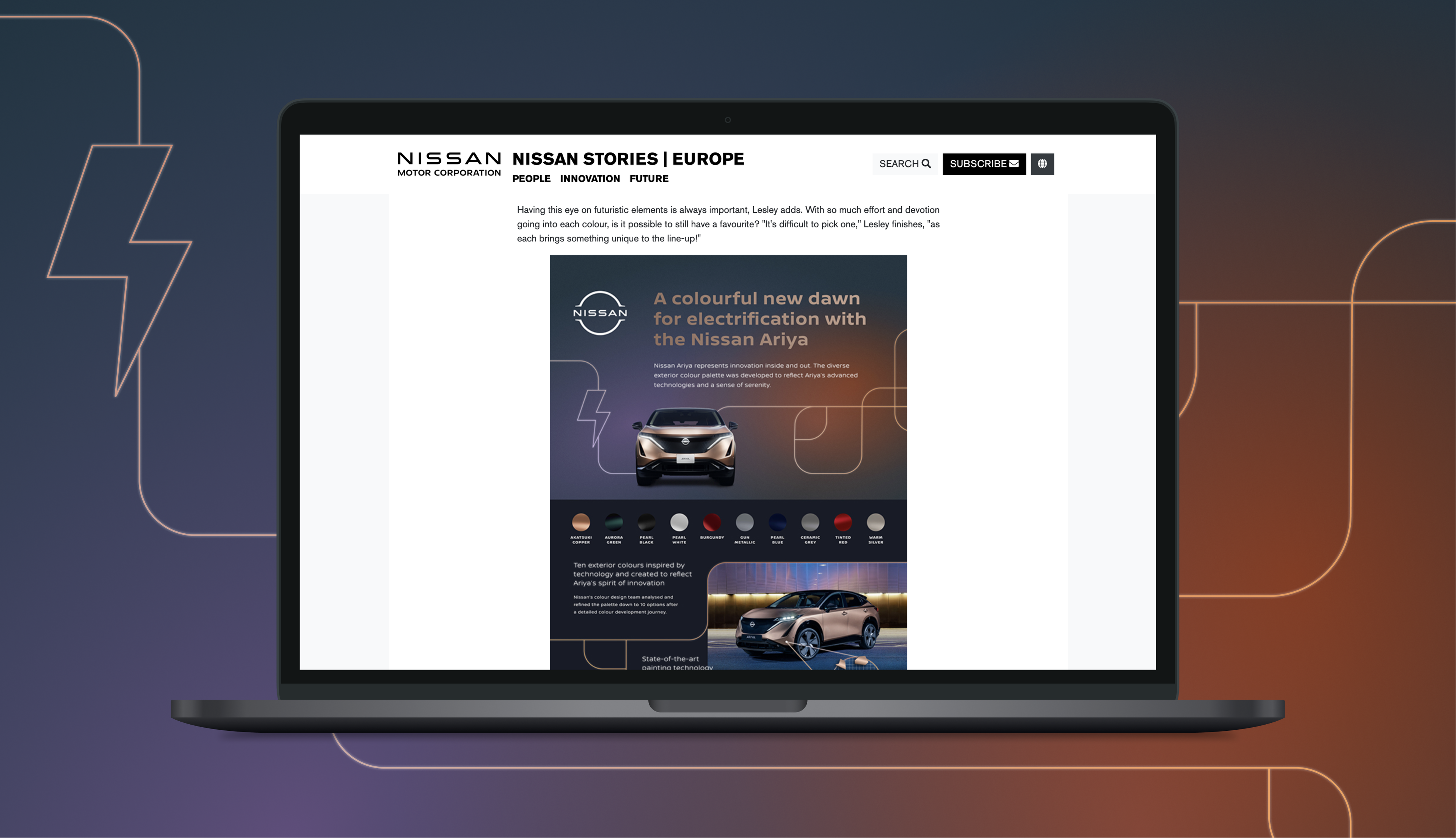 nissan stories website loaded onto a macbook