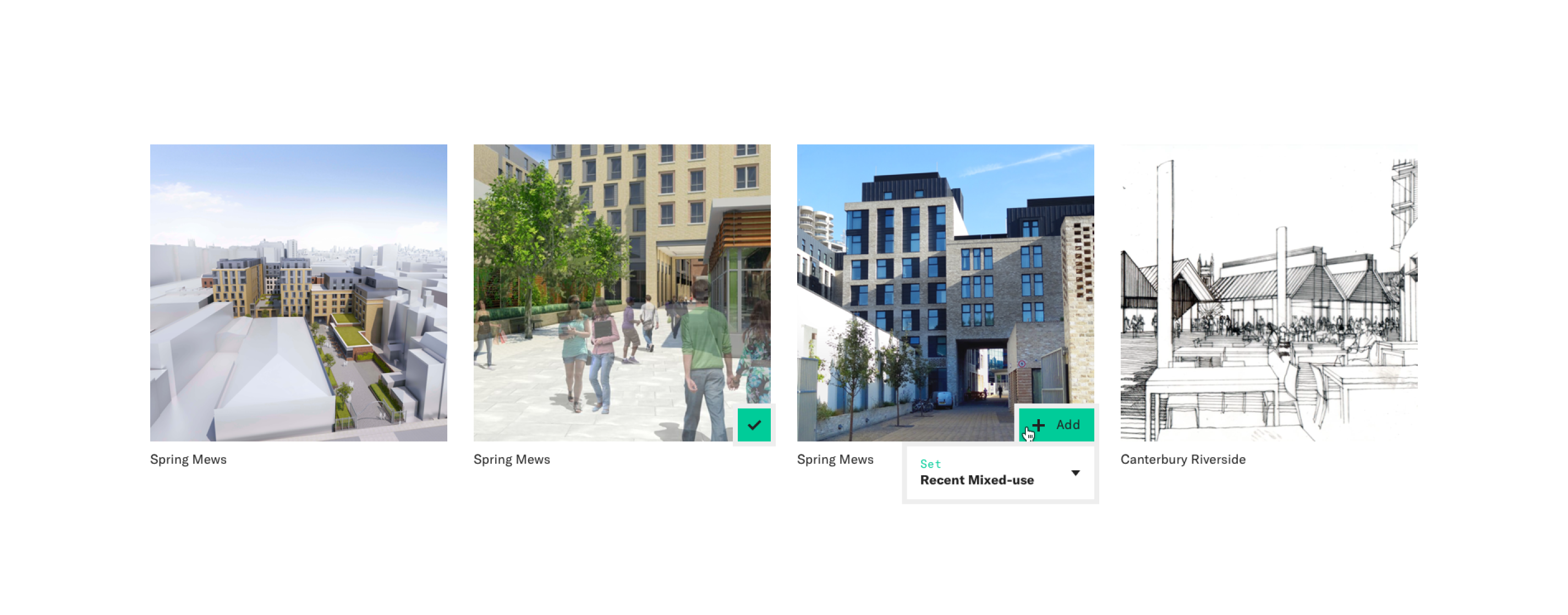 a view of 4 images within a gallery on the website, displaying the hoverstate interaction of these