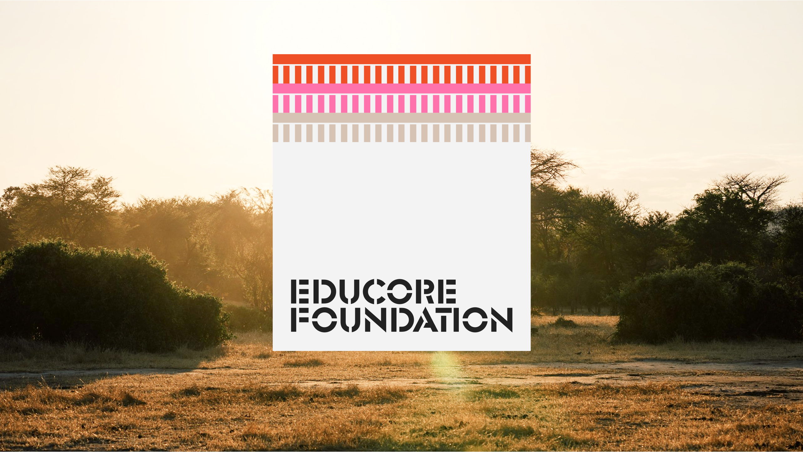educore logo and pattern overlaid on a photograph of the Zambian countryside