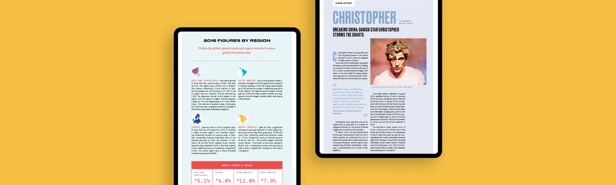 IFPI digital report mockups on iPads