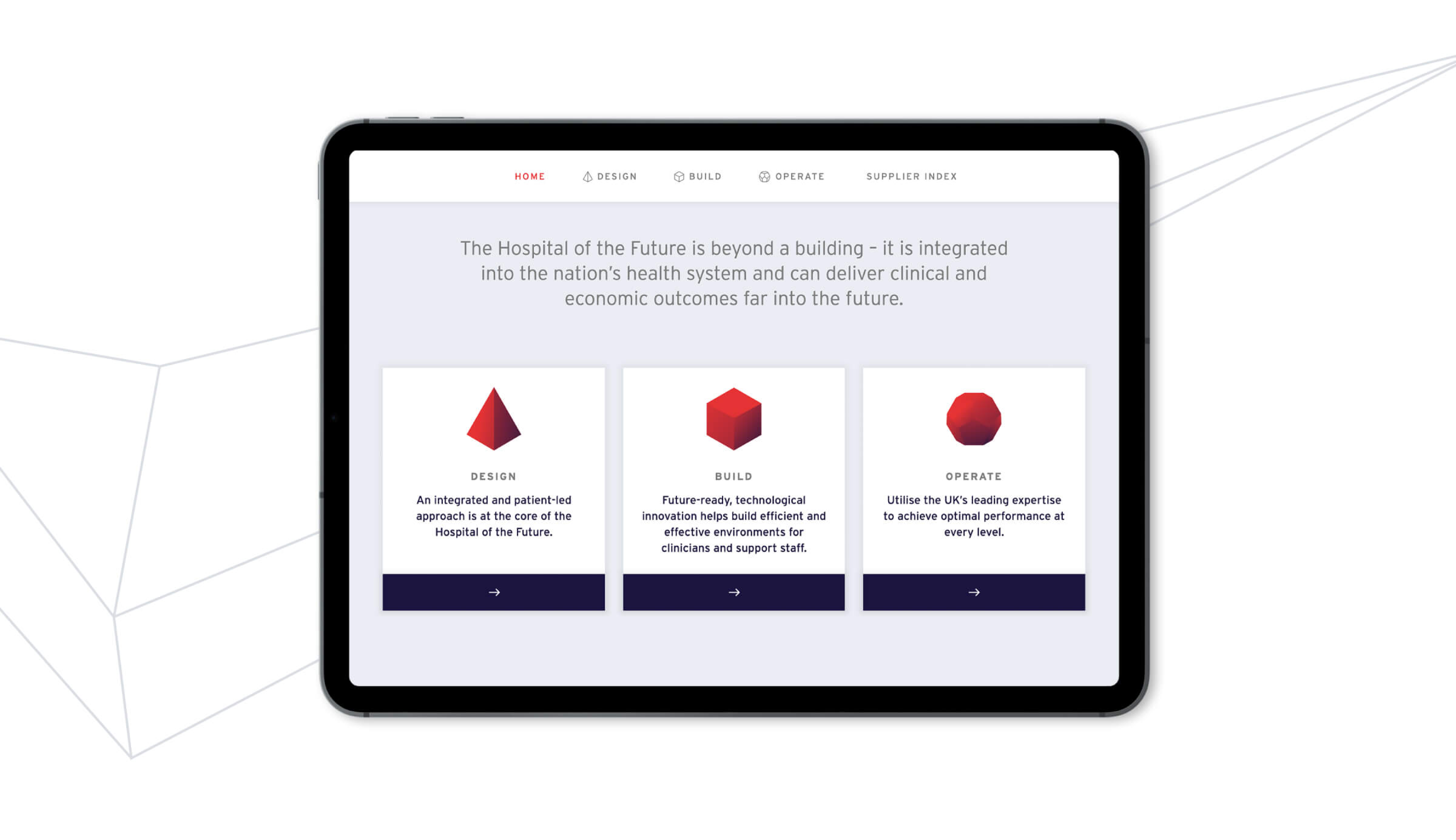 the homepage of the hospital of the future site within an ipad