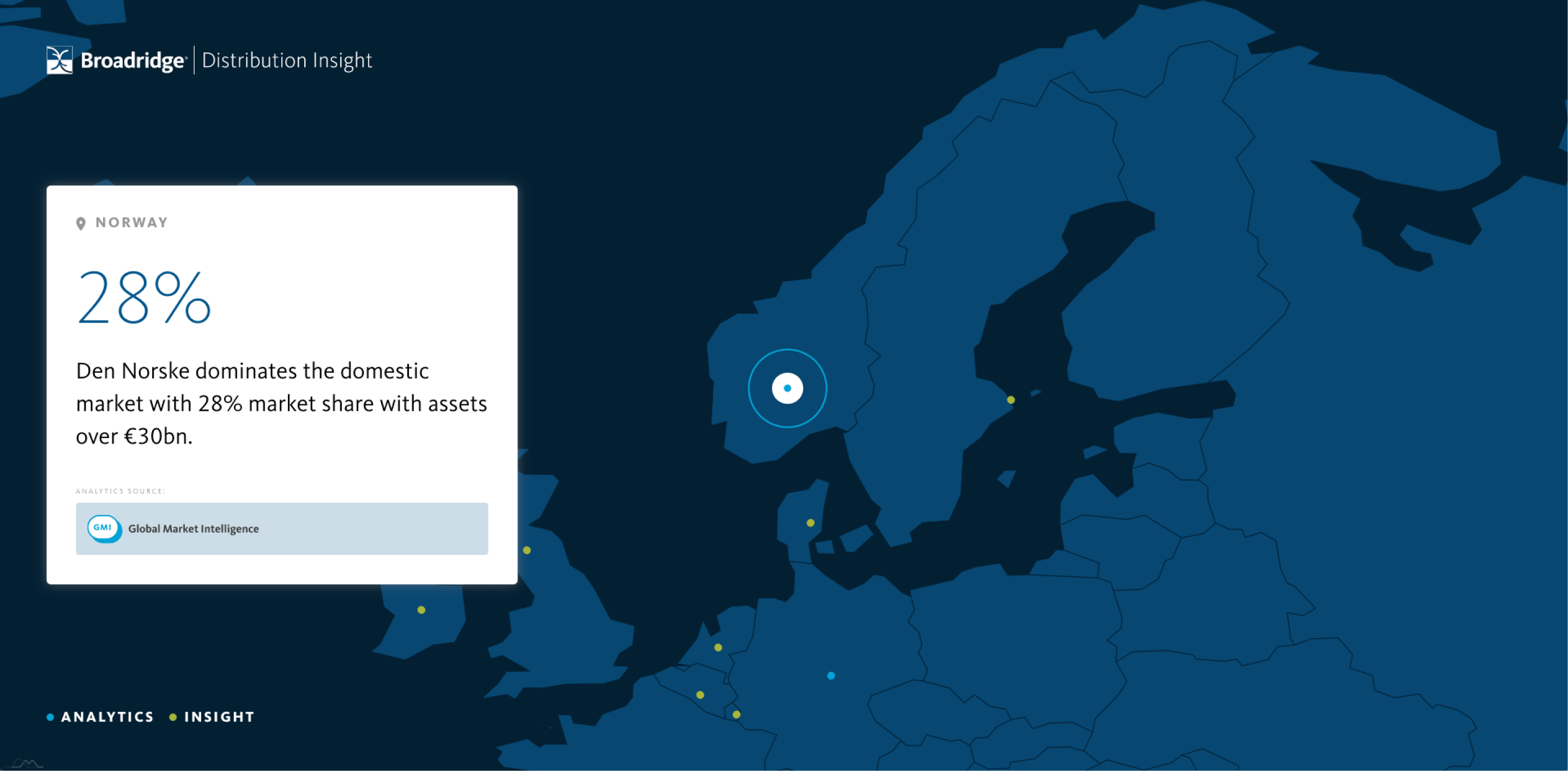 Visual from the product showing a world map and the event location of Copenhagen marked on it
