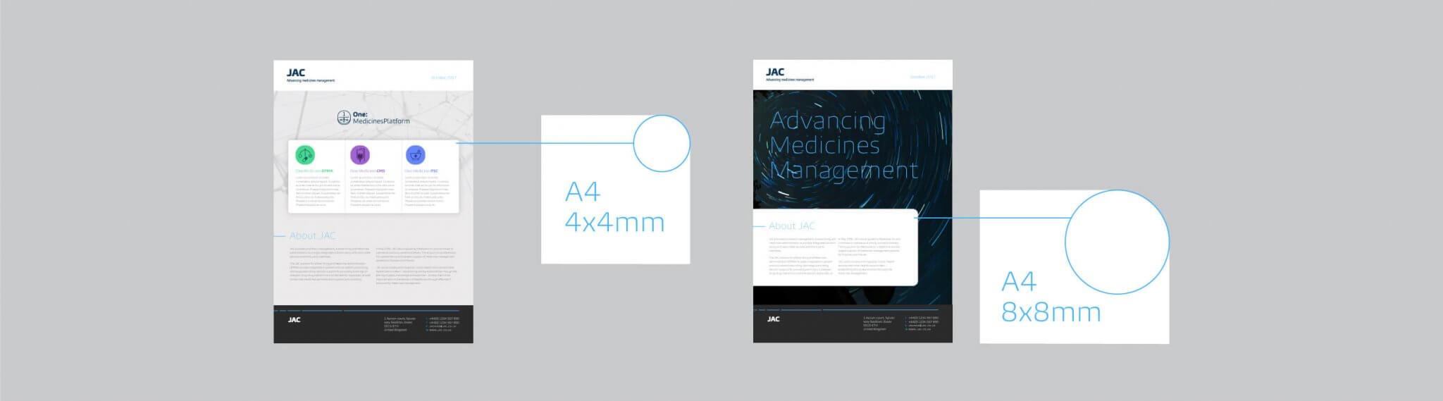 Visuals illustrating the brand rules, in this instance the corner radius and how this should be implemented on brand collateral