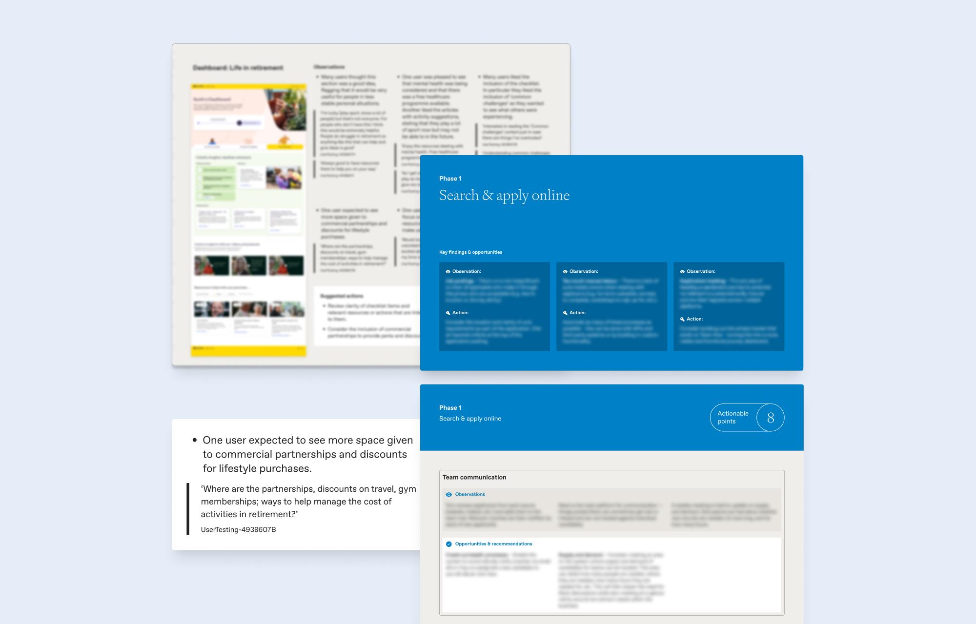 Pages from the user testing reporting document