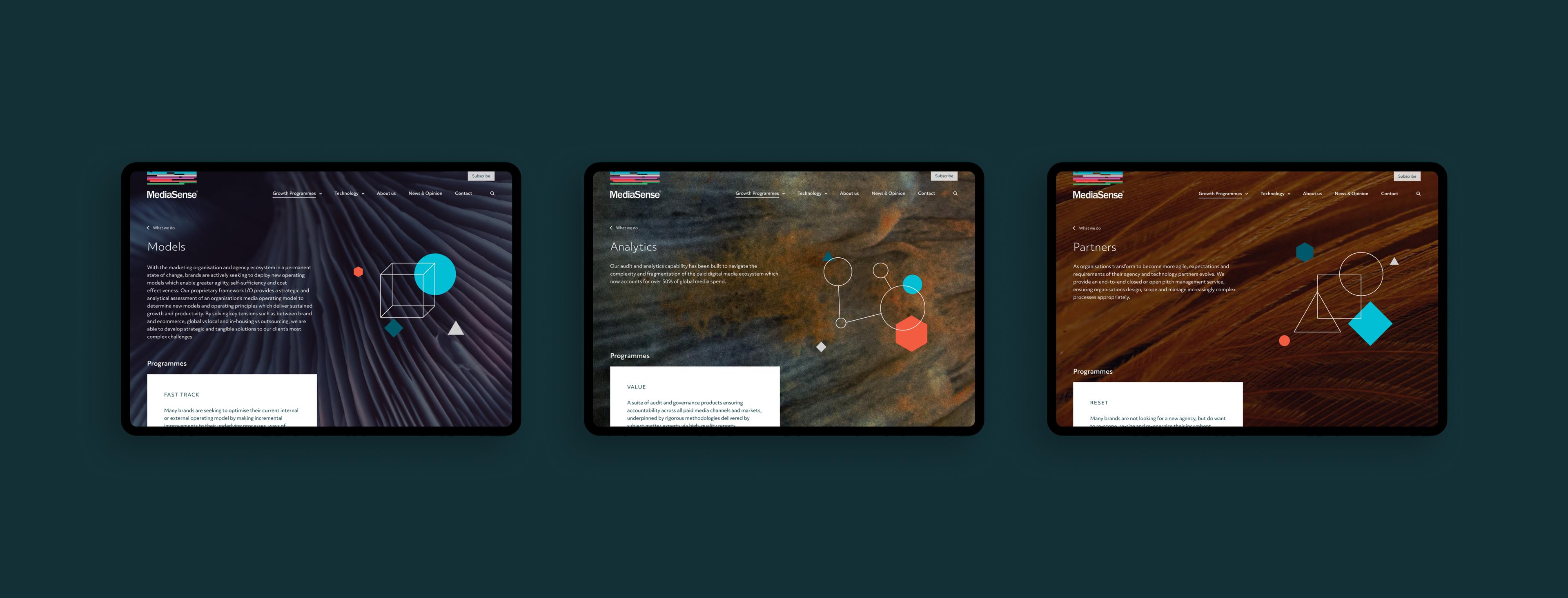 Mockups of three web pages displaying the macro photography style