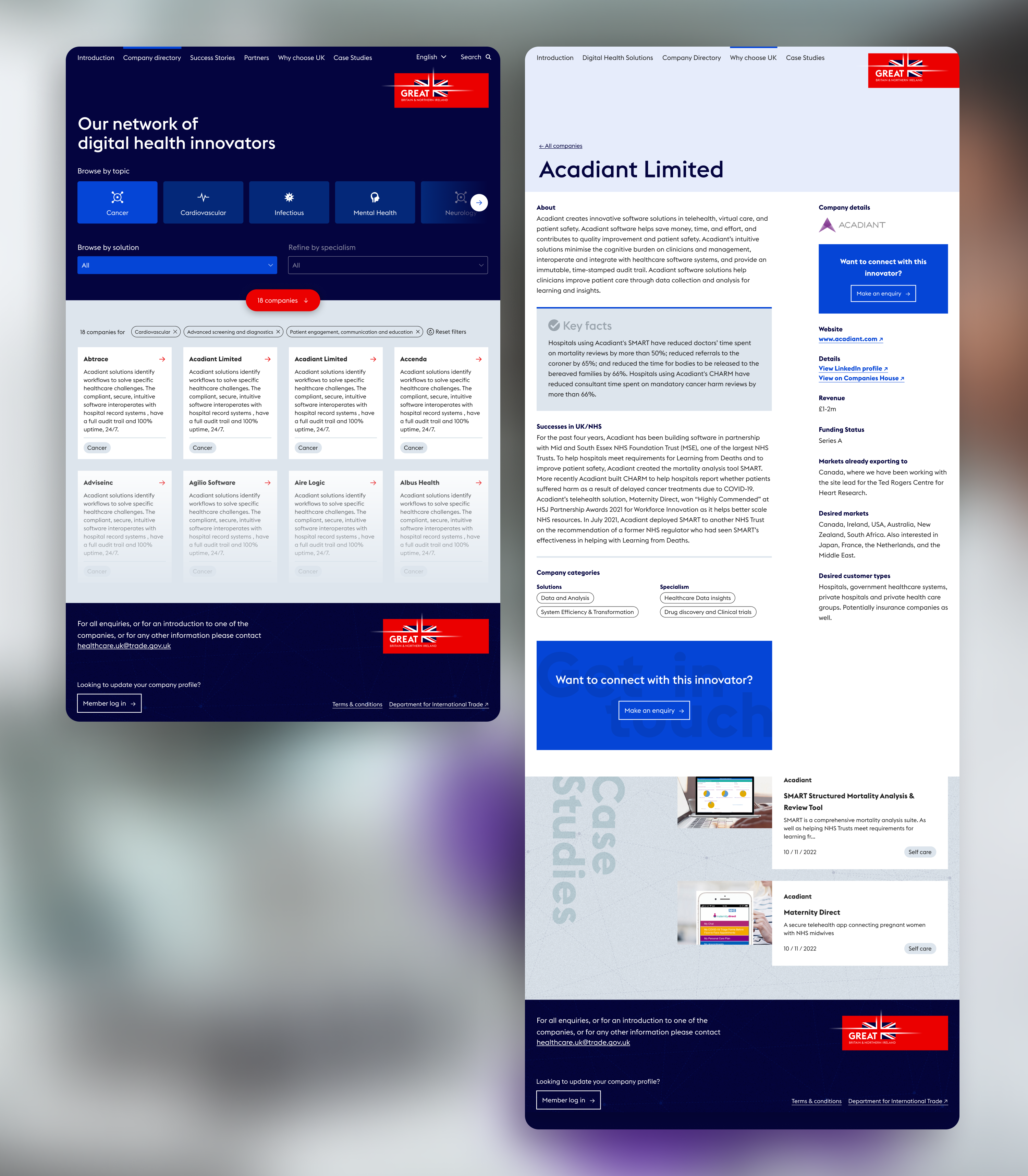 2 desktop screens for the playbook, image 1 showing the filter and results, image 2 showing a single company page