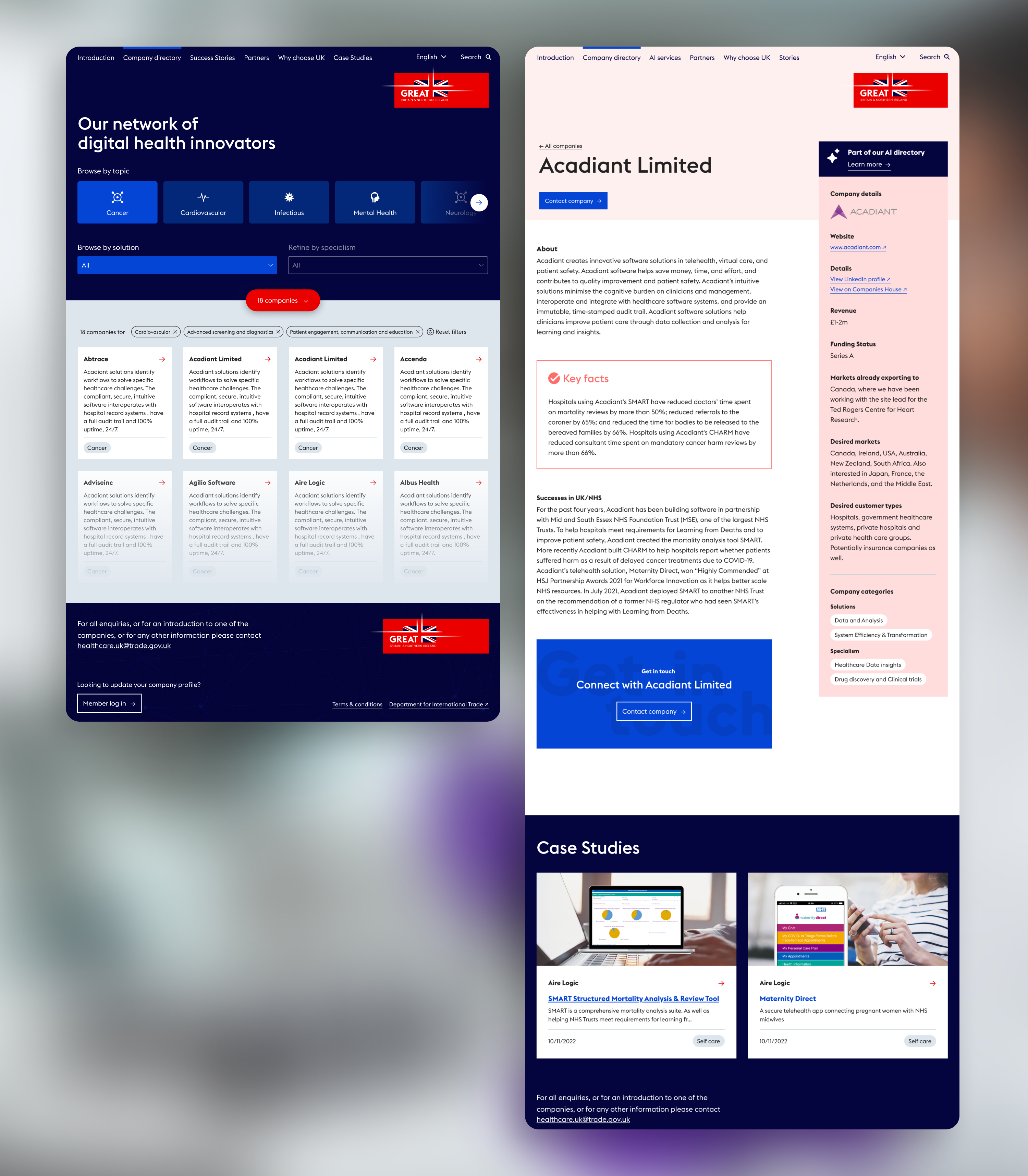 2 desktop screens for the playbook, image 1 showing the filter and results, image 2 showing a single company page