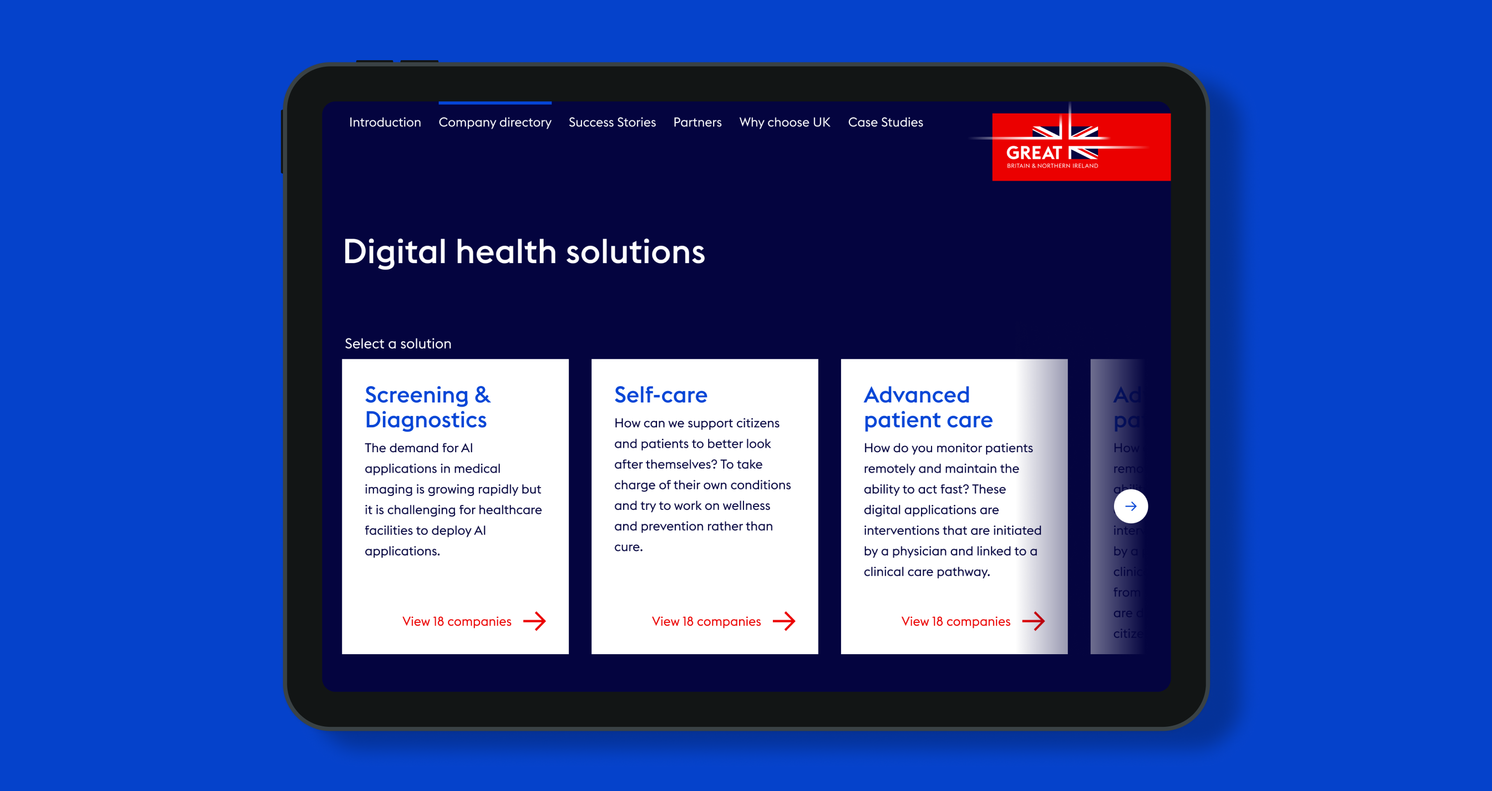An ipad showing the solutions screen of the digital playbook