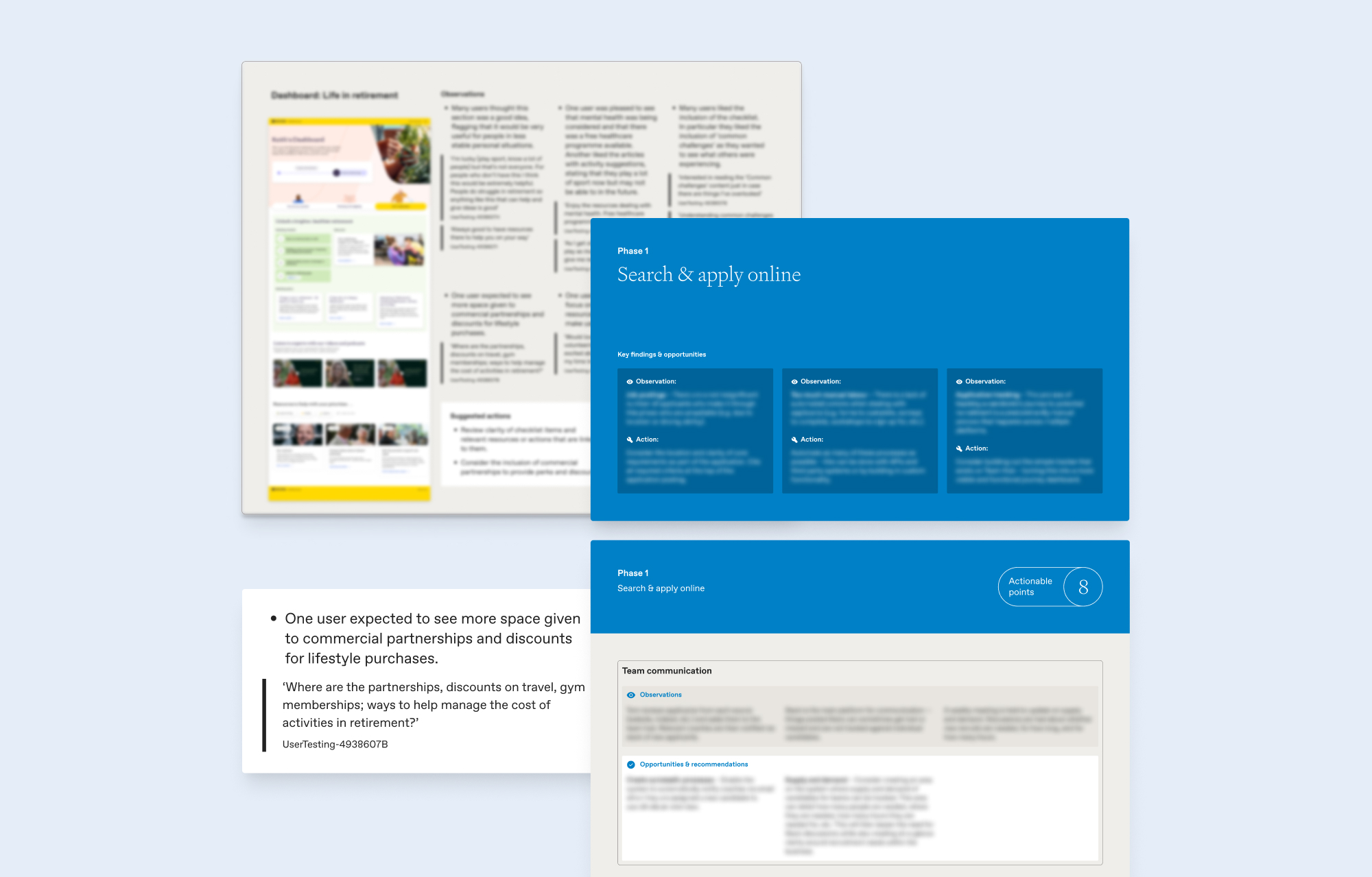 Pages from the user testing reporting document 
