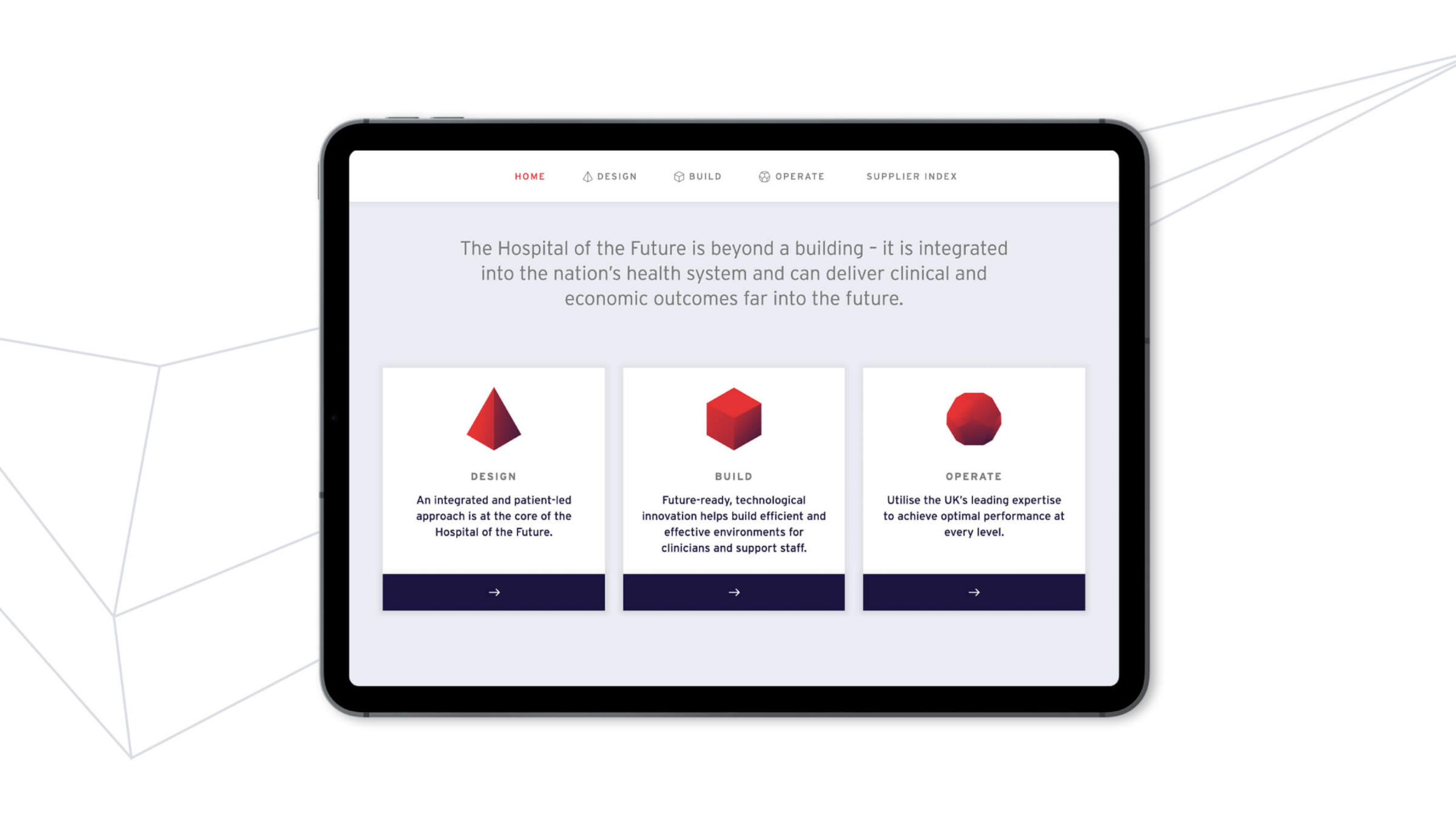 the homepage of the hospital of the future site within an ipad