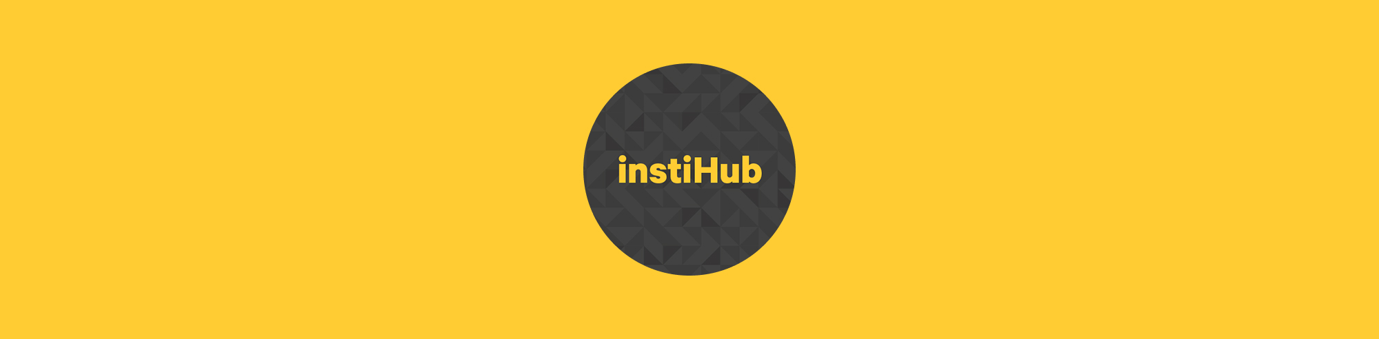 instihub logo in yellow on a black geometric textured background made of small triangles