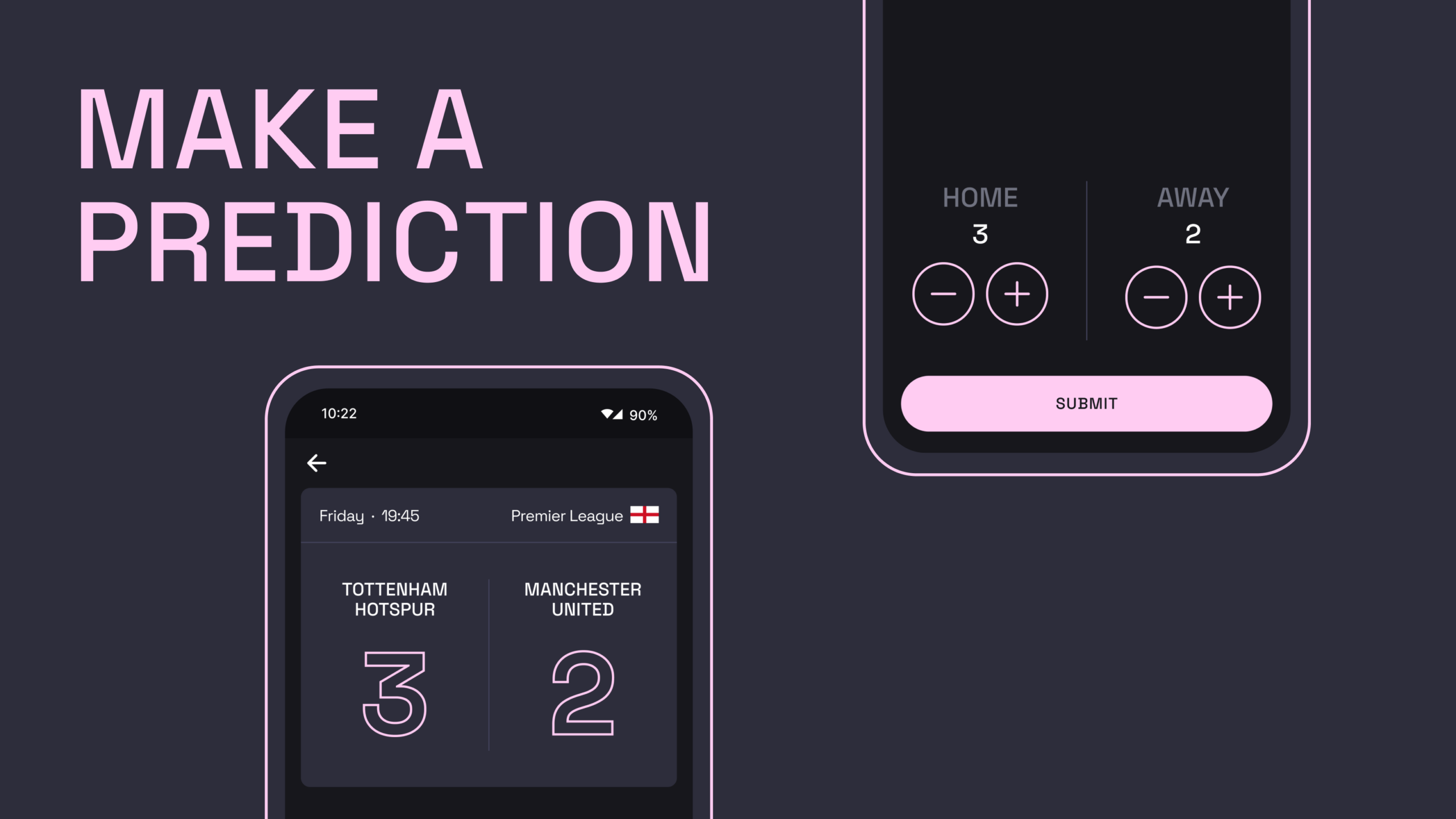 Mockup of the Kick Predict app showing the functionality to make a prediction 