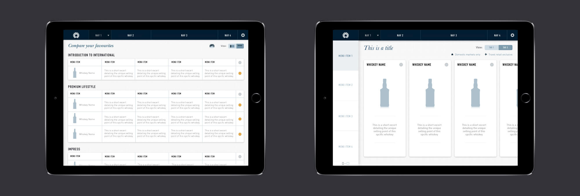 iPad mockups of the Pernod Ricard MVP